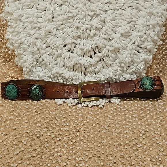 LeatheRock Brown Braided Leather Semi Precious Stone Encrusted Buckle Belt S Leatherock | Accessories | New Leatherrock Swarvoski Crystal  main image 3